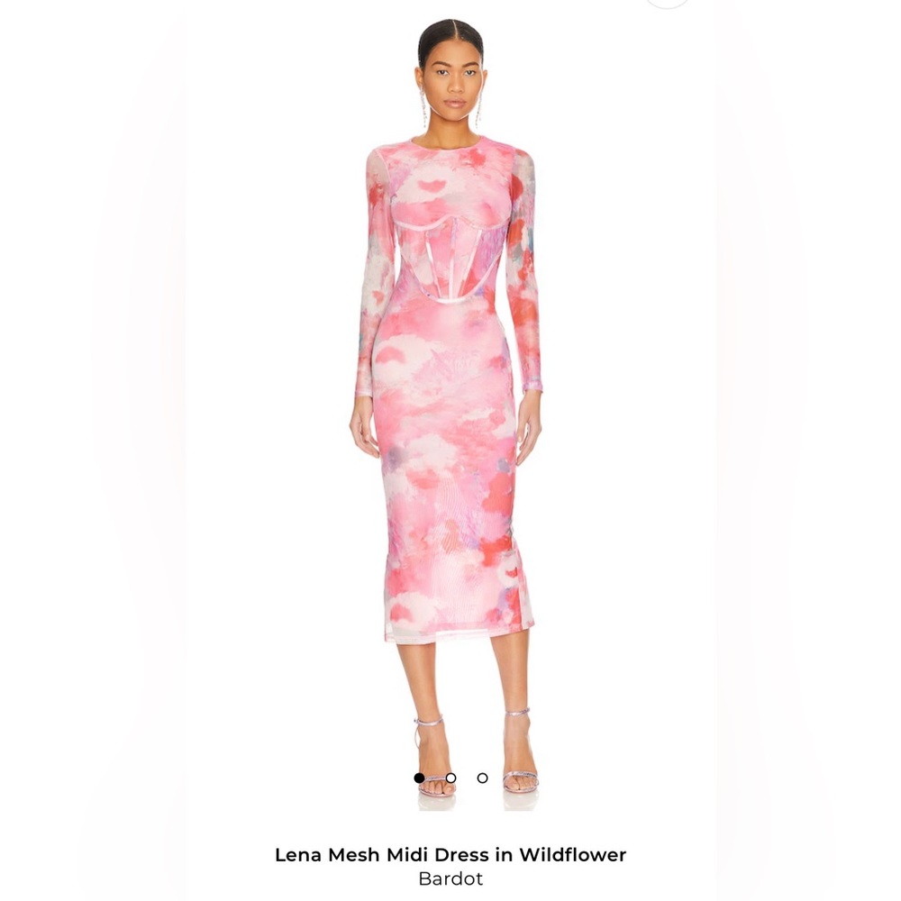 REVOLVE/ BARDOT Lena Corseted Mesh Midi Dress - Large